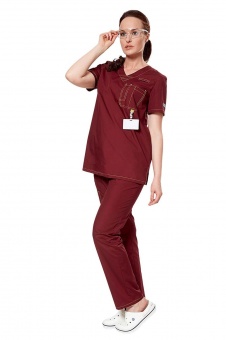 АУРА вишня, женский бордовый медицинский костюм