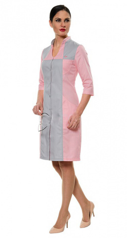 ГАРМОНИЯ серо-розовый, необычные медицинские халаты женские 